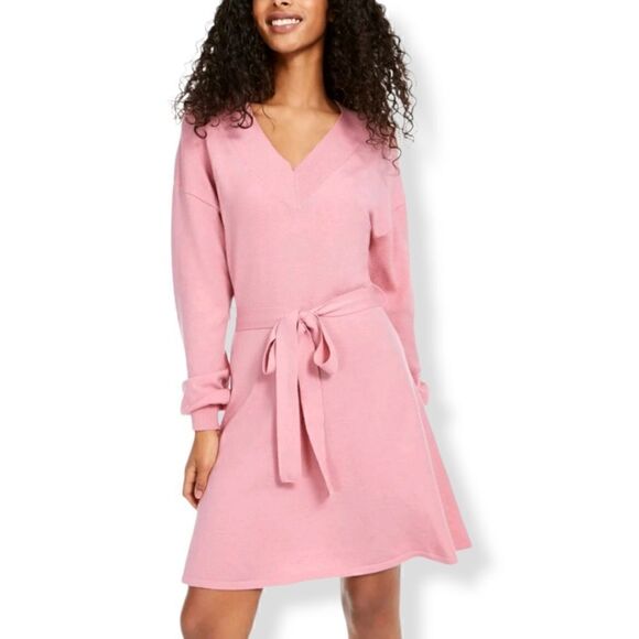 Sequin Heats Pink Sweater Dress with waist Tie XL Junior - Picture 1 of 5